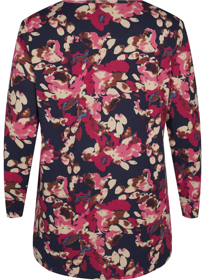 Blomstret bluse med lange ærmer, Blå, Packshot image number 1