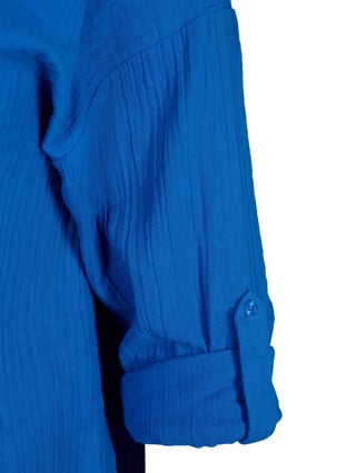 Skjorte med krave i bomuldsmusselin, Victoria blue, Packshot image number 3