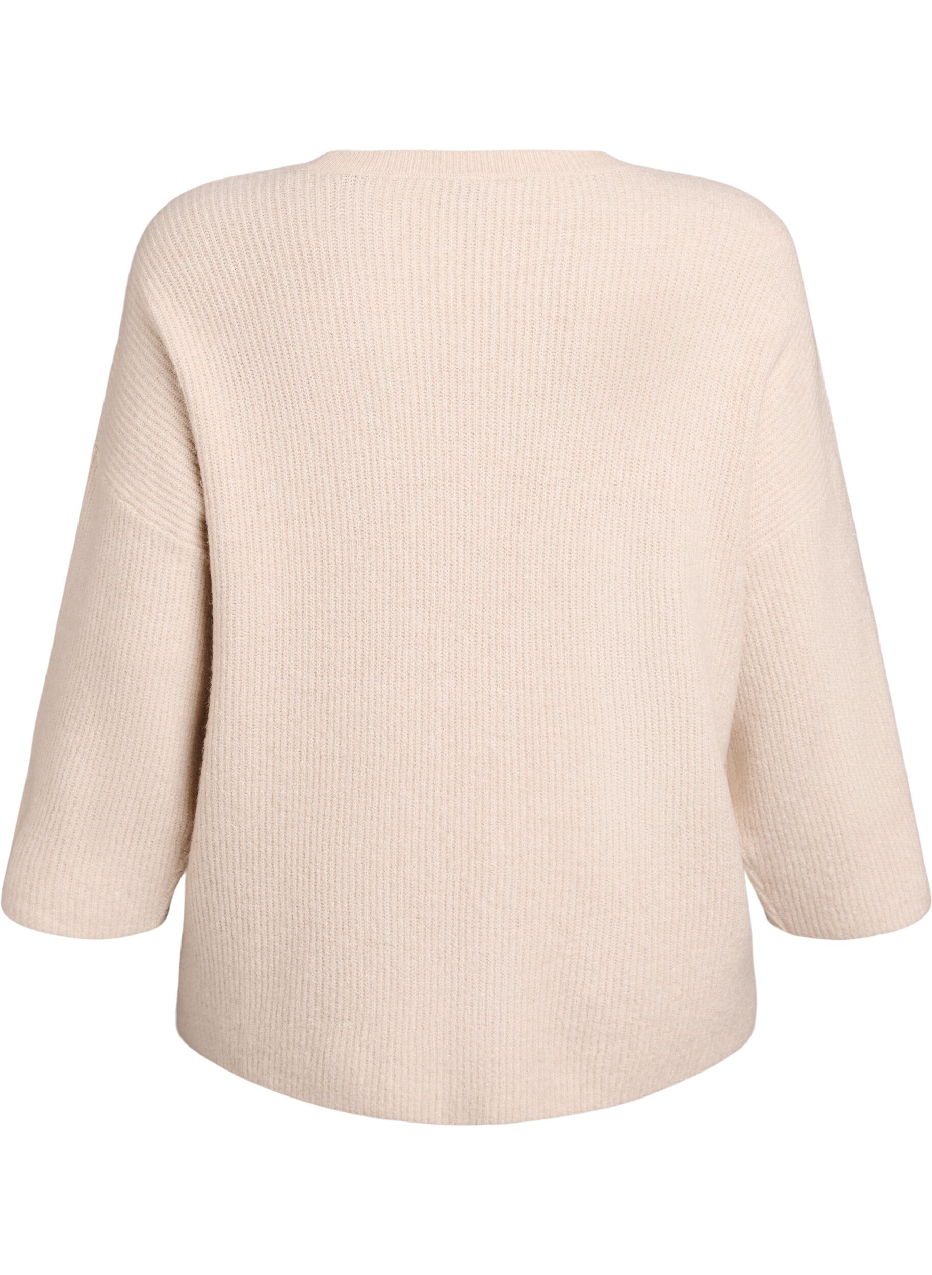 Zizzi L&oslash;s strikbluse med 3/4-&aelig;rmer, Beige, Packshot image number 1