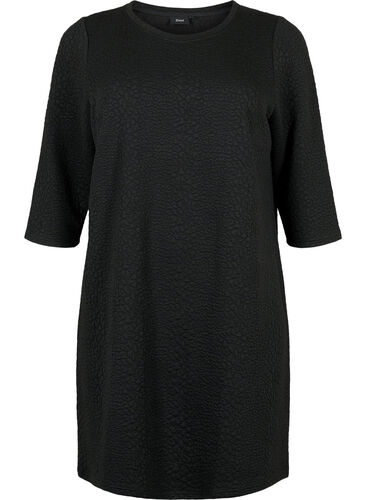 Kjole med tekstur og 3/4 ærmer, Black, Packshot image number 0