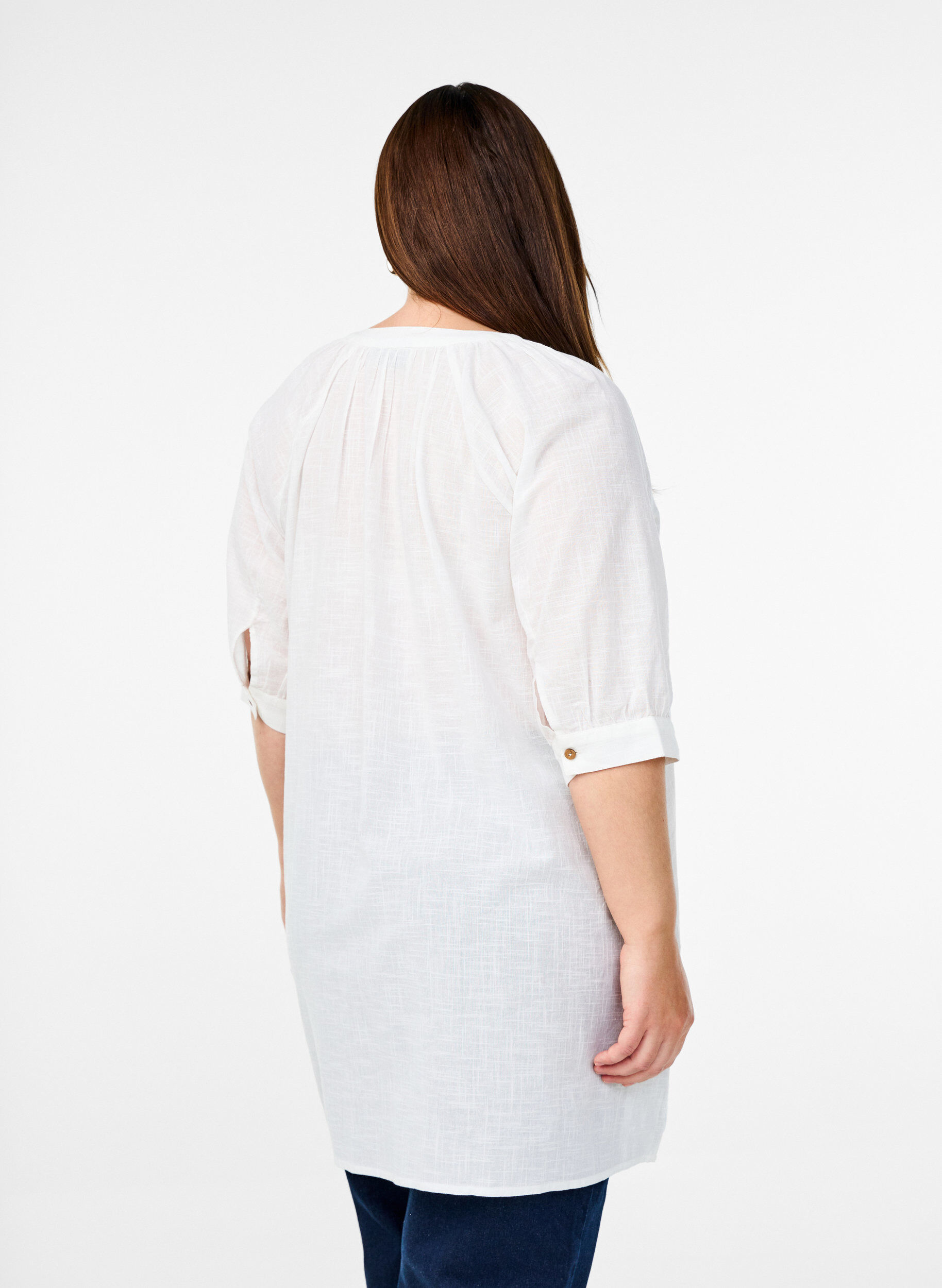 Zizzi Tunika i bomuld med V-udsk&aelig;ring, Hvid, Model image number 2