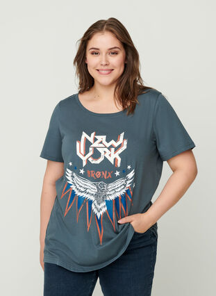 Kortærmet t-shirt med print, Dark Grey w. Eagle , Model image number 0