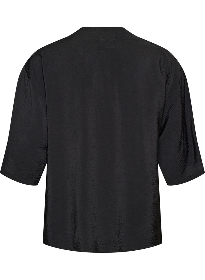 Kort kimono i viskose med 3/4-&aelig;rmer, Sort, Packshot image number 1