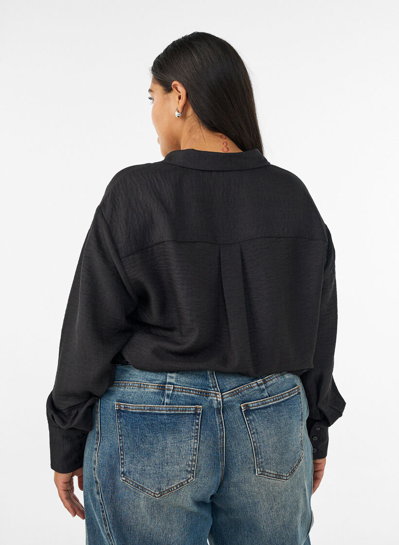 L&oslash;s skjorte med V-udsk&aelig;ring, Sort, Model image number 2