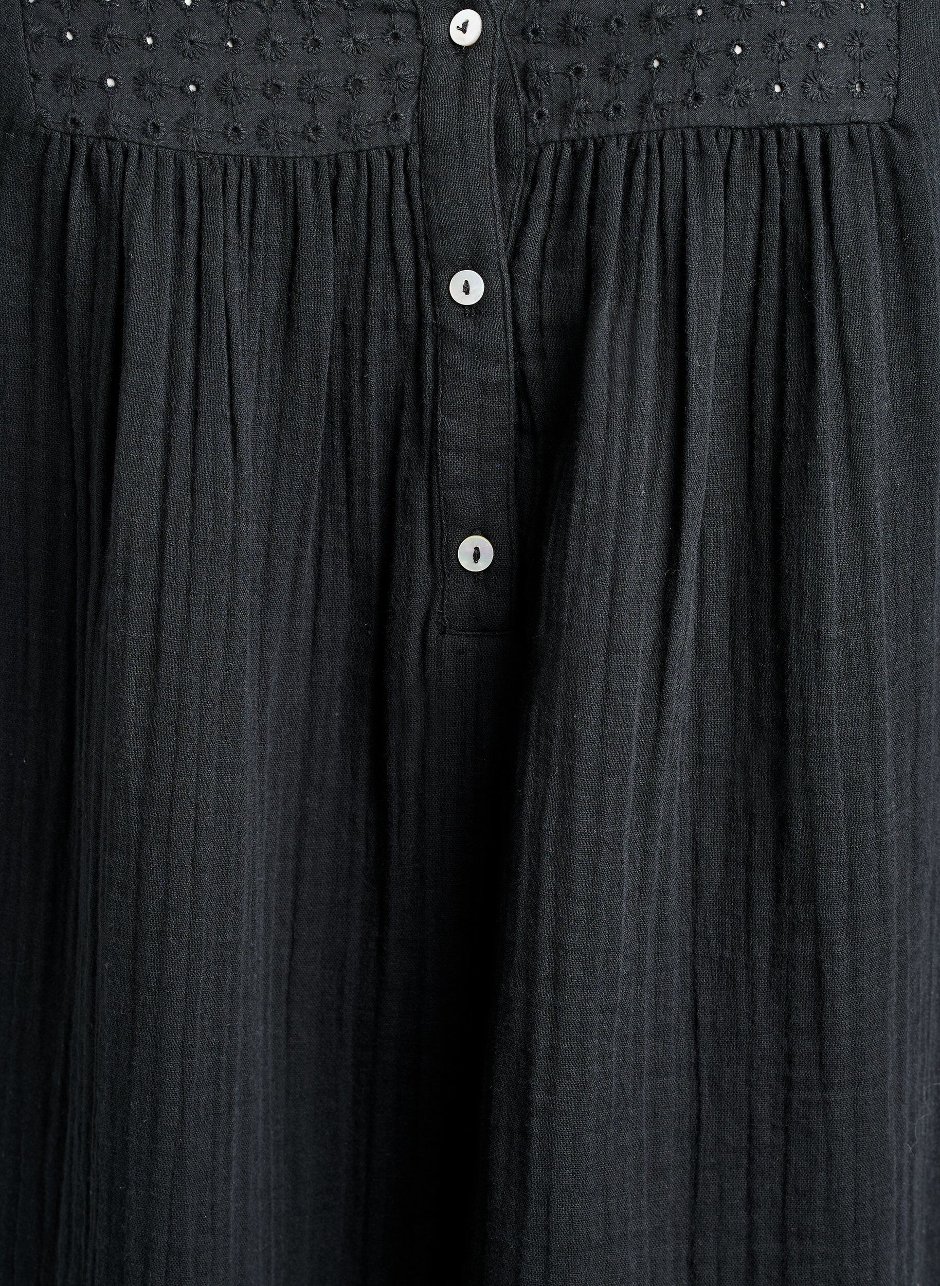ZizziTunika i bomuldsmusselin med broderi anglaise, Sort, Packshot image number 2