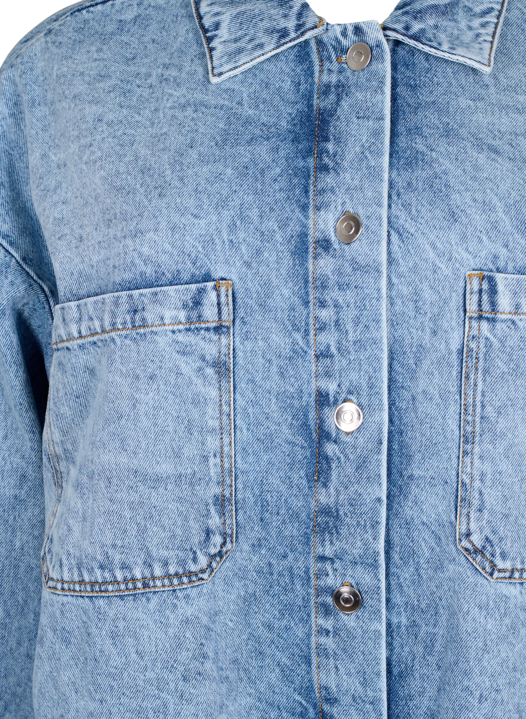 Zizzi L&oslash;stsiddende denimjakke med knapper , Light blue denim, Packshot image number 2