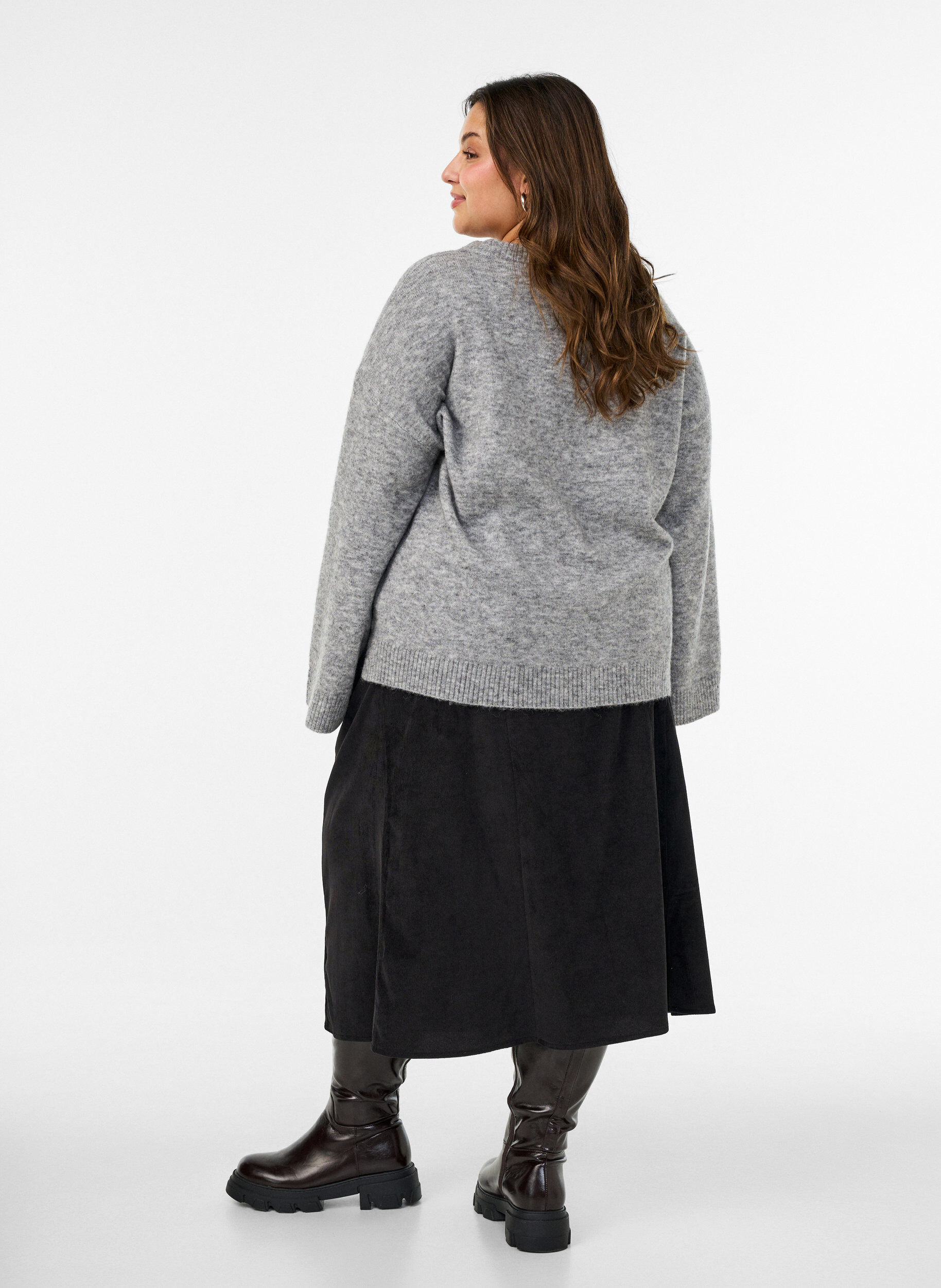 ZizziFl&oslash;jlsnederdel med A-form og knapper, Sort, Model image number 2