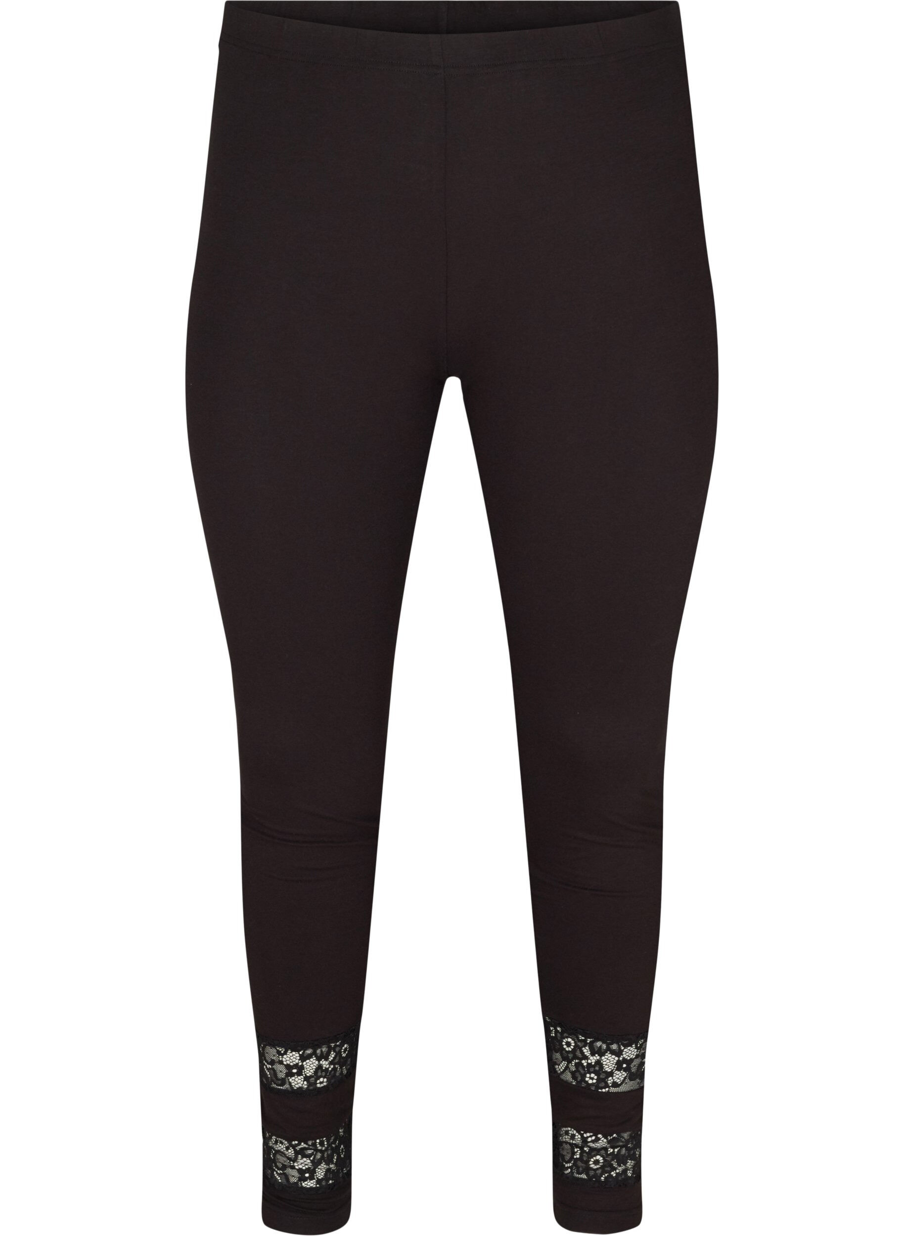 Zizzi Viskose leggings med 3/4 l&aelig;ngde og blonder, Black, Packshot image number 0