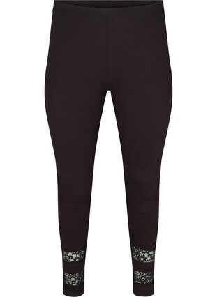 Viskose leggings med 3/4 længde og blonder, Black, Packshot image number 0