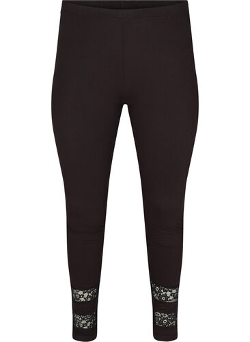 Viskose leggings med 3/4 længde og blonder, Black, Packshot image number 0