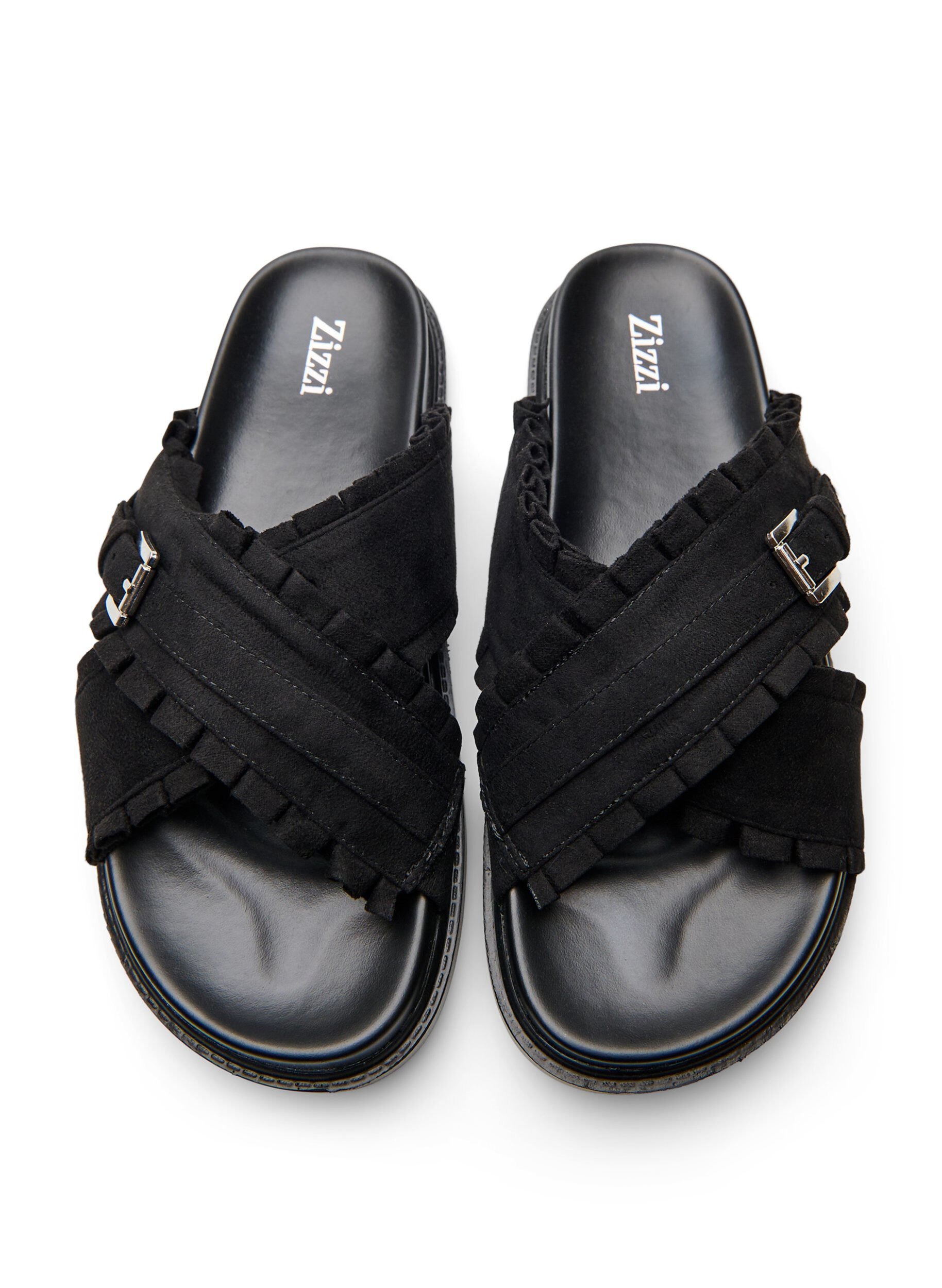Zizzi Sandal med krydsremme og fl&aelig;sekanter, Sort, Packshot image number 3