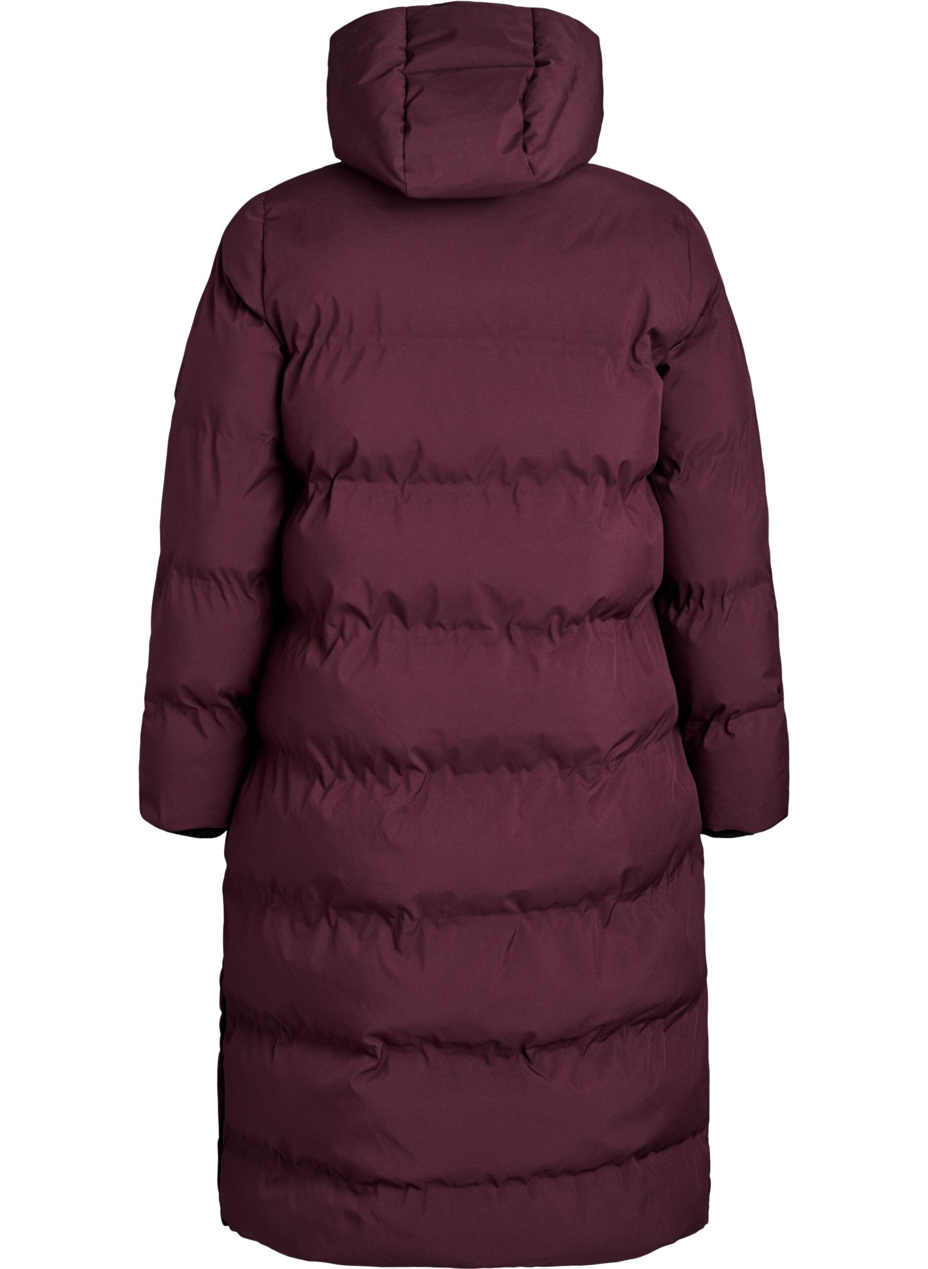 Zizzi Lang puffer vinterjakke med h&aelig;tte, M&oslash;rk Bordeaux, Packshot image number 1