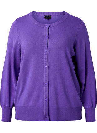 Ribbet cardigan med knaplukning, Purple Opulence, Packshot image number 0