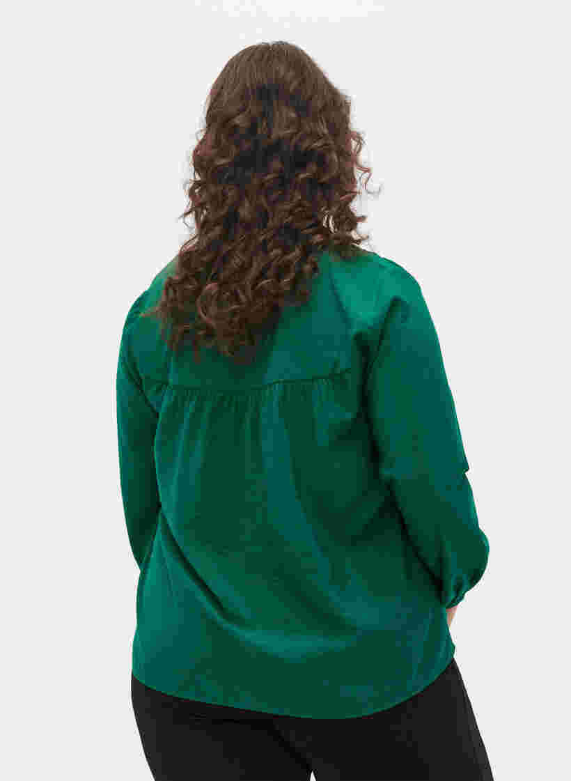 Langærmet bluse i viskosemix, Evergreen, Model image number 1
