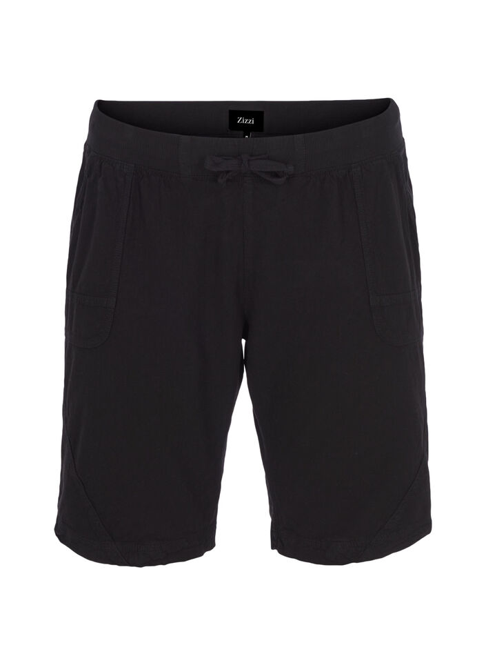 L&oslash;se shorts i bomuld med lommer, Sort, Packshot image number 0