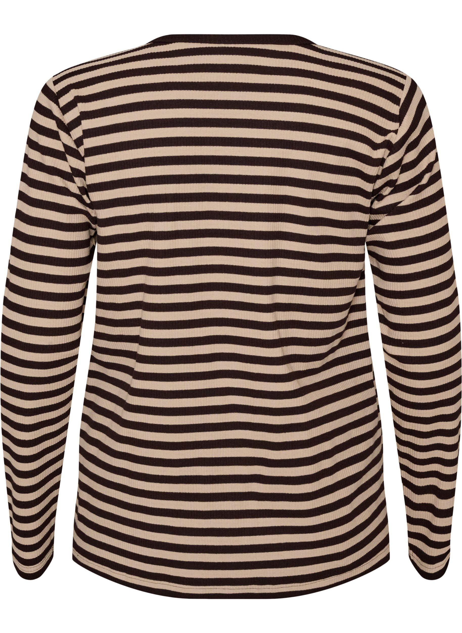 ZizziStribet bluse med lange &aelig;rmer, Brun, Packshot image number 1
