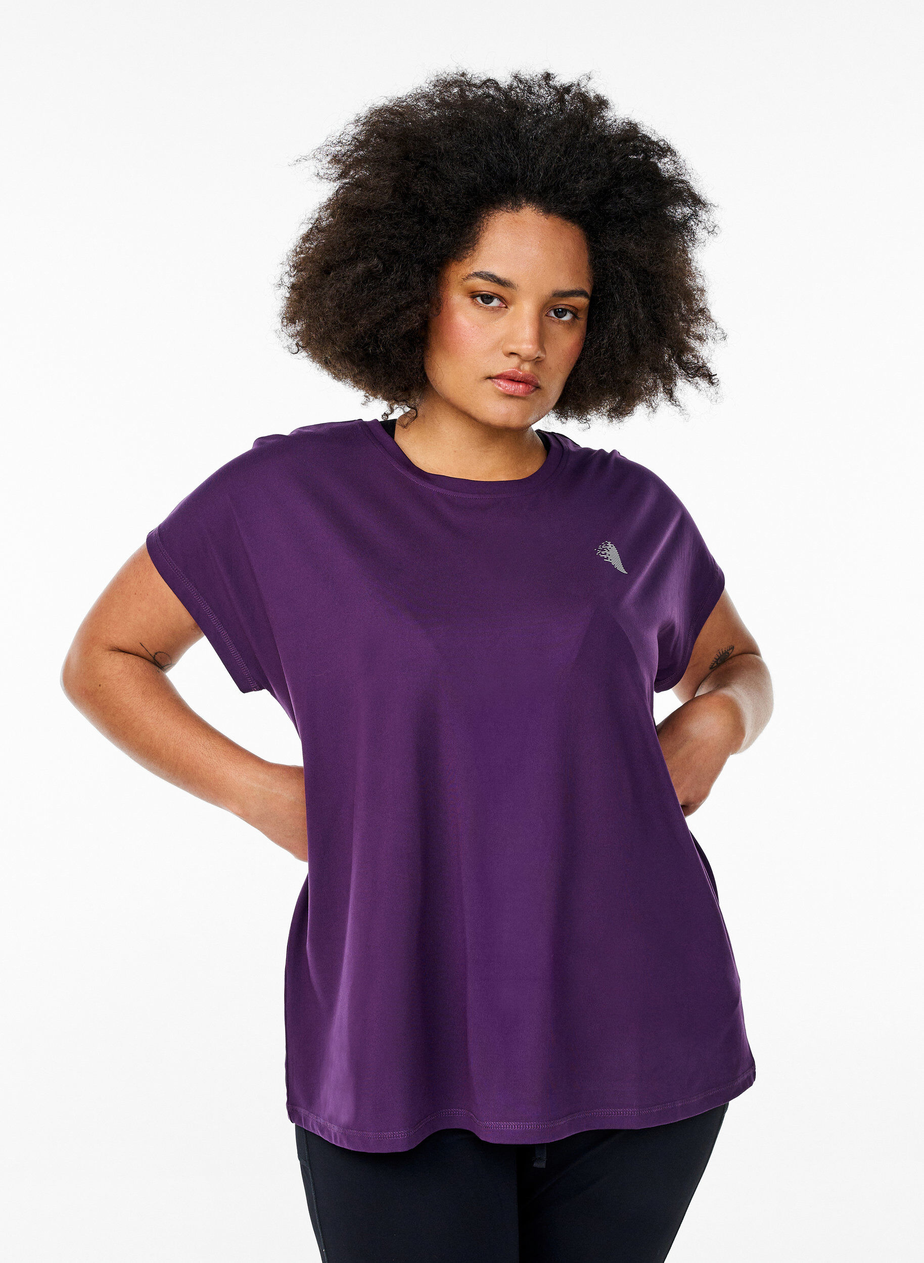 ZizziEnsfarvet tr&aelig;nings t-shirt, Lilla, Model image number 0