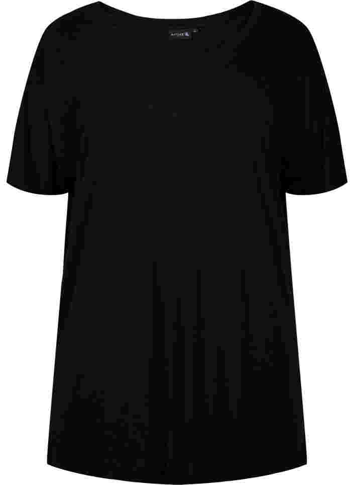 Trænings t-shirt i viskose med rund hals, Black, Packshot image number 0