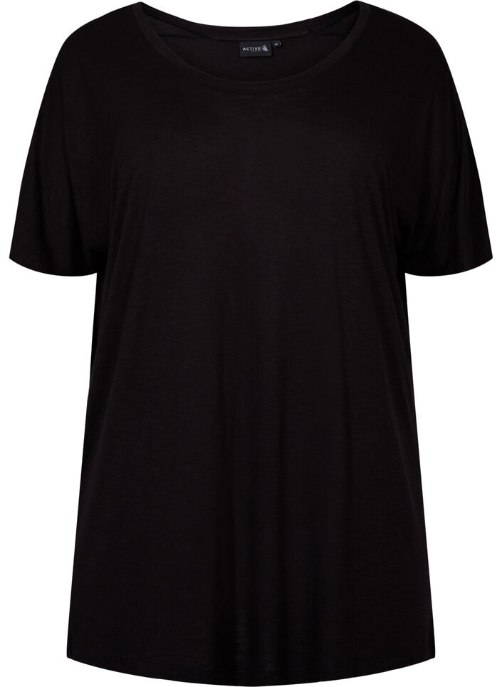 Trænings t-shirt i viskose med rund hals, Black, Packshot image number 0