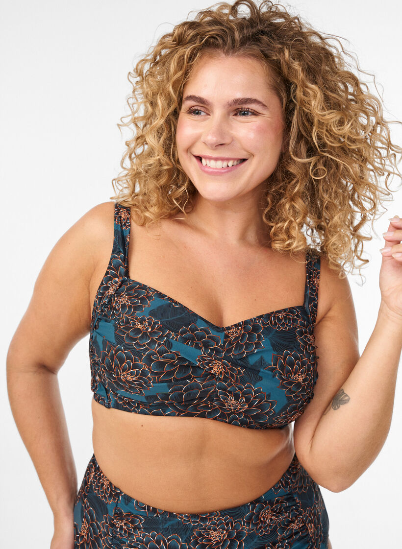 Bikini overdel med vattering og print, Bl&aring;, Model image number 0