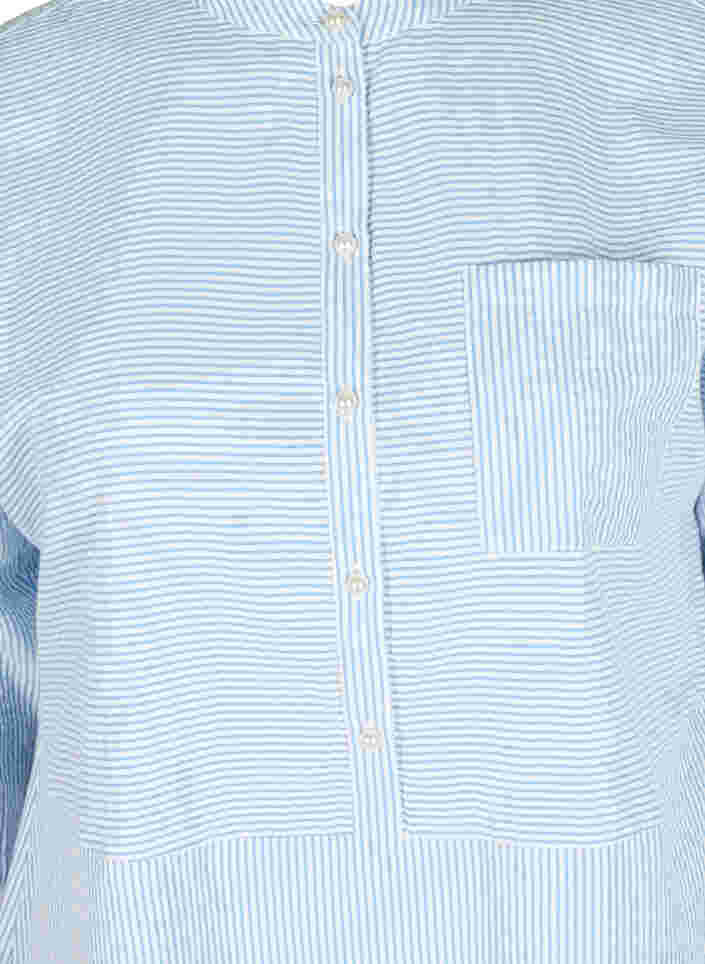 Stribet bomulds tunika med knapper og 3/4 ærmer, Skyway Stripe, Packshot image number 2