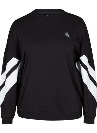Sweatshirt med printdetaljer på ærmerne, Black, Packshot image number 0