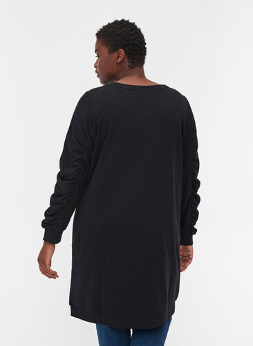 Sweatkjole med lommer og draperede ærmer, Black, Model image number 1