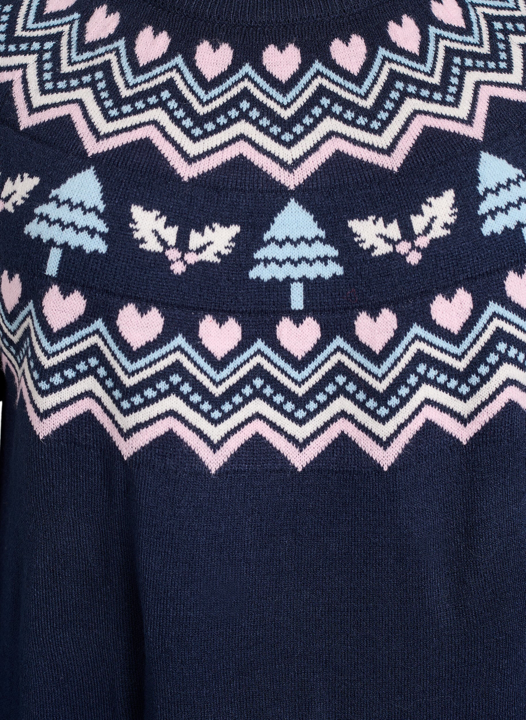 Zizzi Kort strikkjole med jacquardm&oslash;nster og julemotiver, Bl&aring;, Packshot image number 2