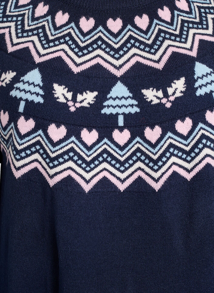 Kort strikkjole med jacquardmønster og julemotiver, Blå, Packshot image number 2