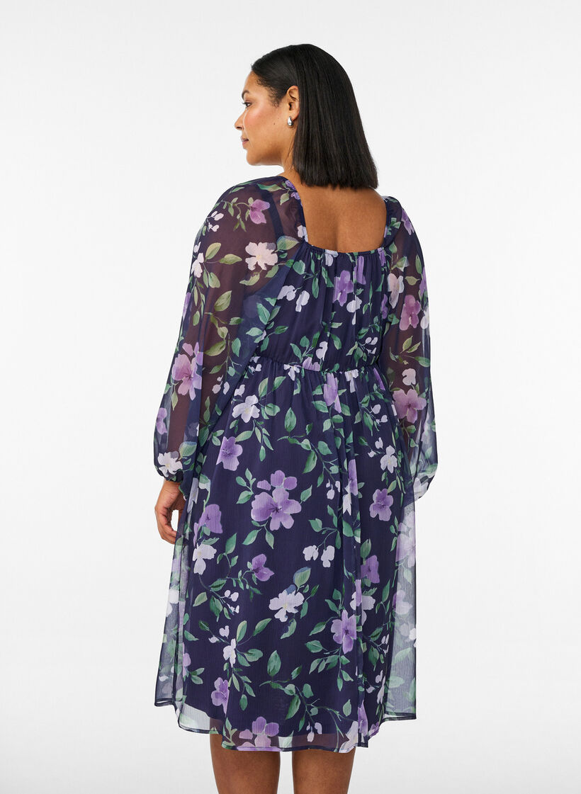 Festkjole i chiffon med lange &aelig;rmer, Bl&aring;, Model image number 2