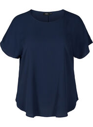 Bluse med korte &aelig;rmer og rund halsudsk&aelig;ring, Bl&aring;