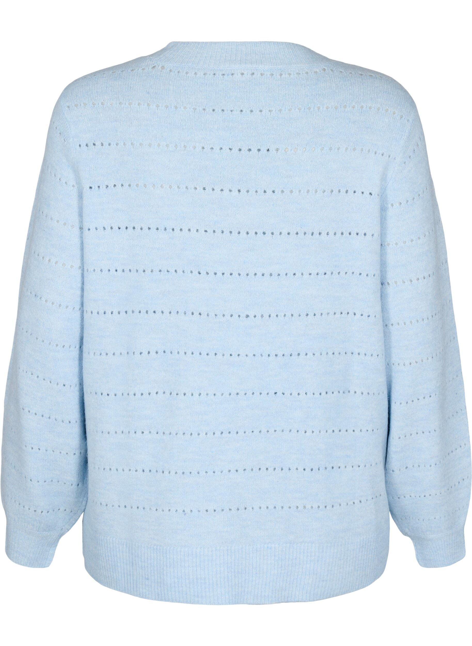 Zizzi Strikbluse med rund hals og hulm&oslash;nster, Cashmere Blue Mel., Packshot image number 1
