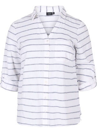 Skjortebluse med knaplukning, Navy Blazer stripe, Packshot image number 0