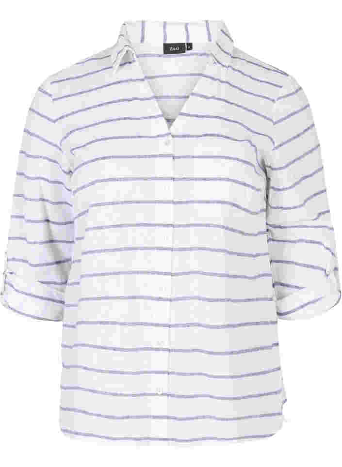 Skjortebluse med knaplukning, Navy Blazer stripe, Packshot image number 0