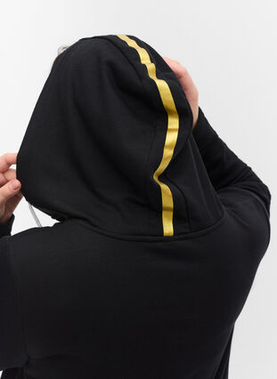 Lang sweatshirt med v-hals og hætte, Black, Model image number 2