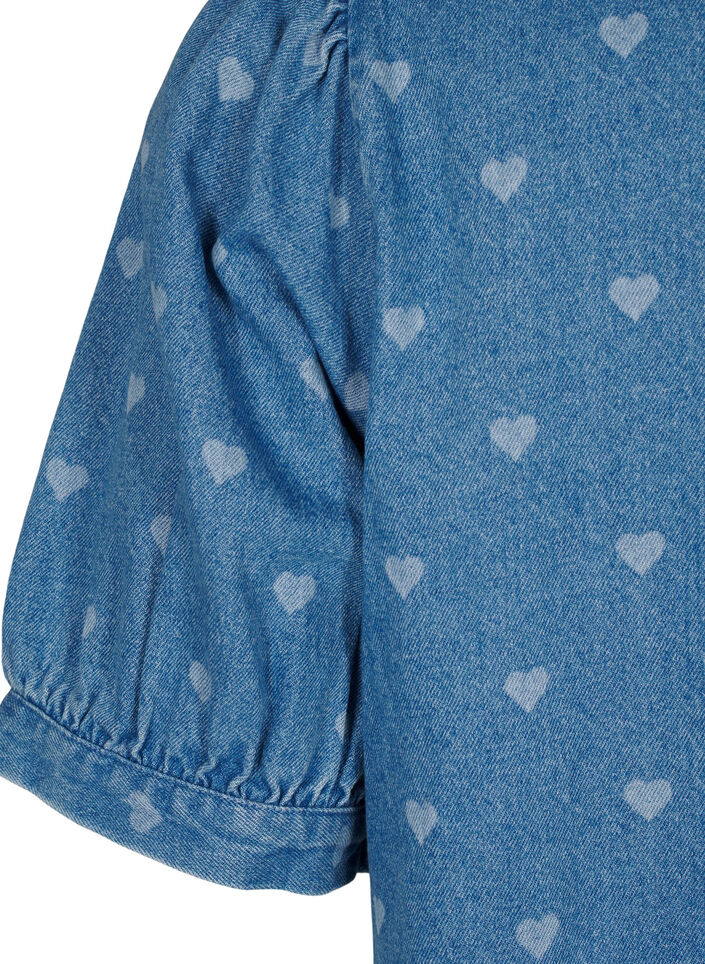 Kortærmet denimkjole med hjerteprint, L. Blue D. w. Heart, Packshot image number 3