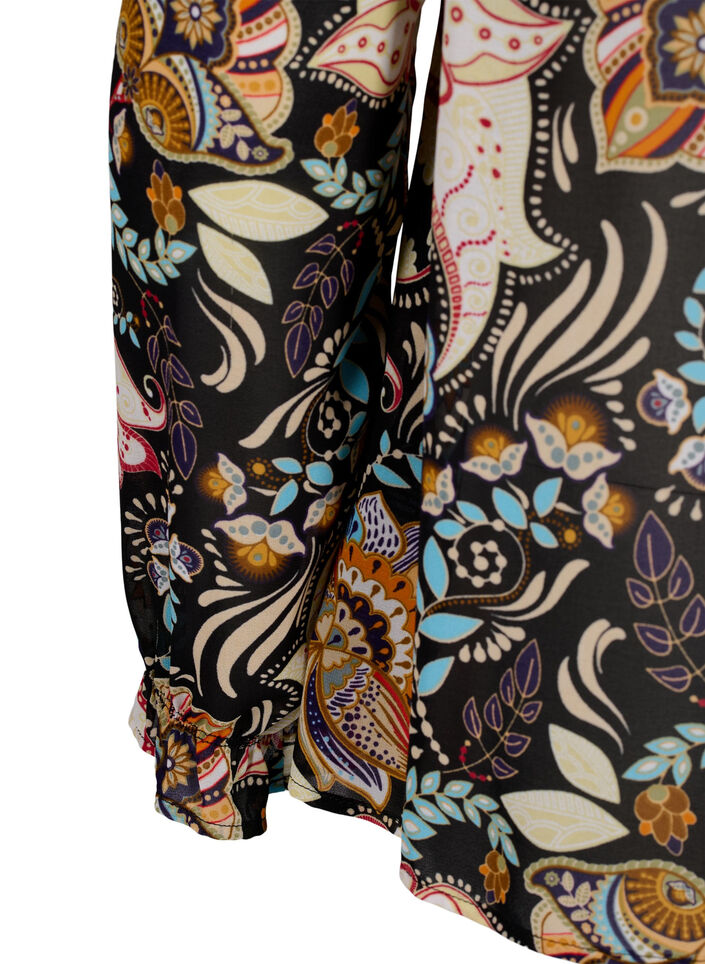 Skjortebluse med fl&aelig;ser og paisleyprint, Black Paisley, Packshot image number 3