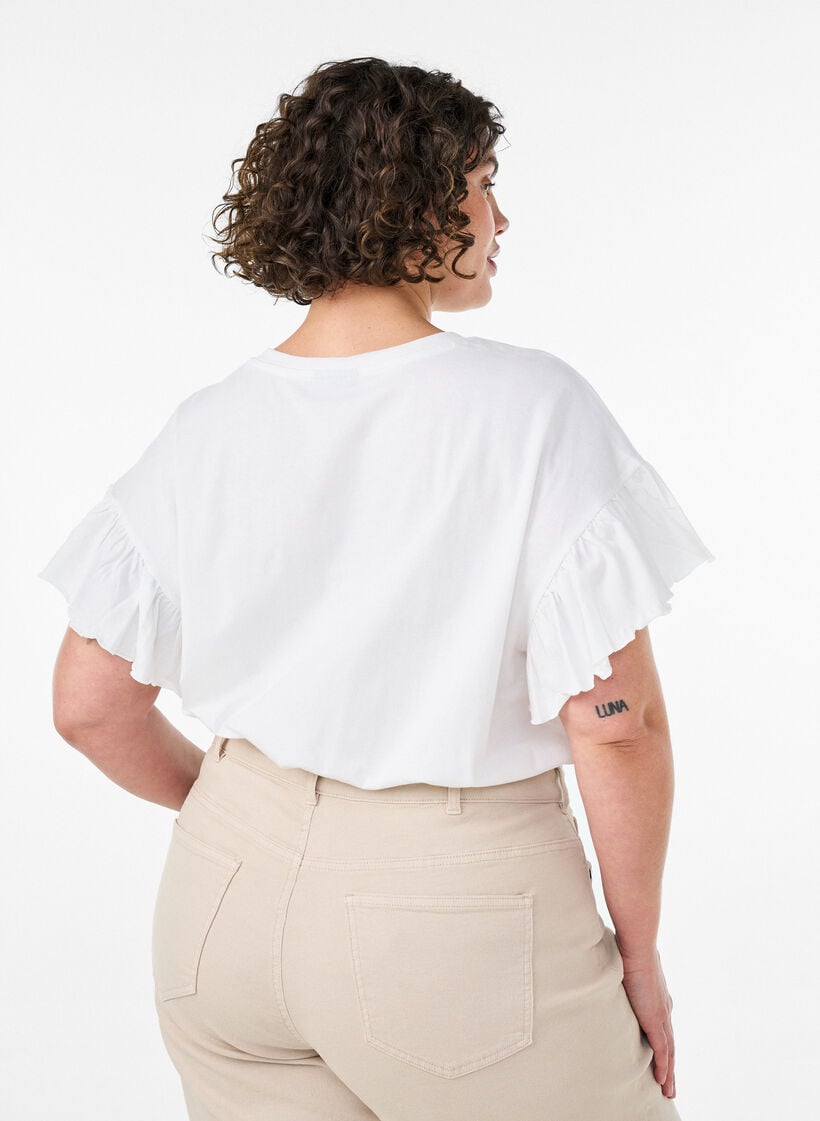 T-shirt i &oslash;kologisk bomuld med fl&aelig;se&aelig;rmer, Hvid, Model image number 2