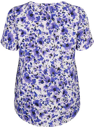 Bluse med korte ærmer og v-udskæring, Purple Small Flower, Packshot image number 1