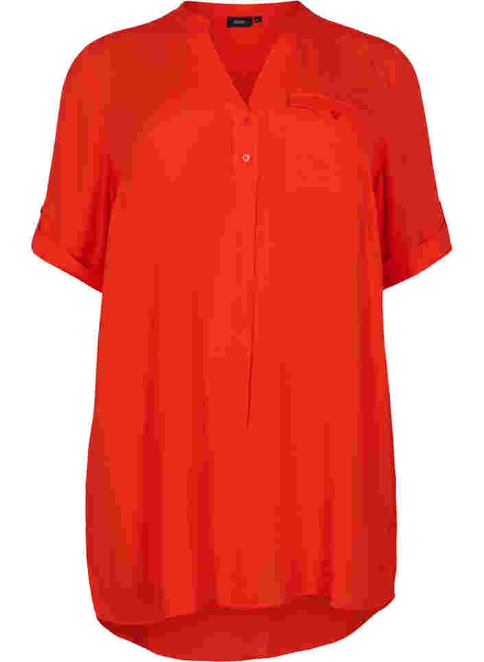 Viskose tunika med korte ærme, Fiery Red, Packshot image number 0