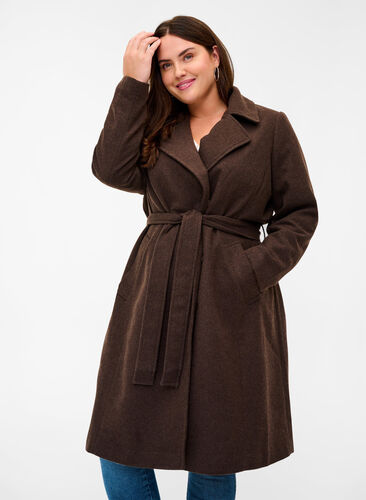 Lang frakke med lommer og bælte, Coffee Bean Mel., Model image number 0