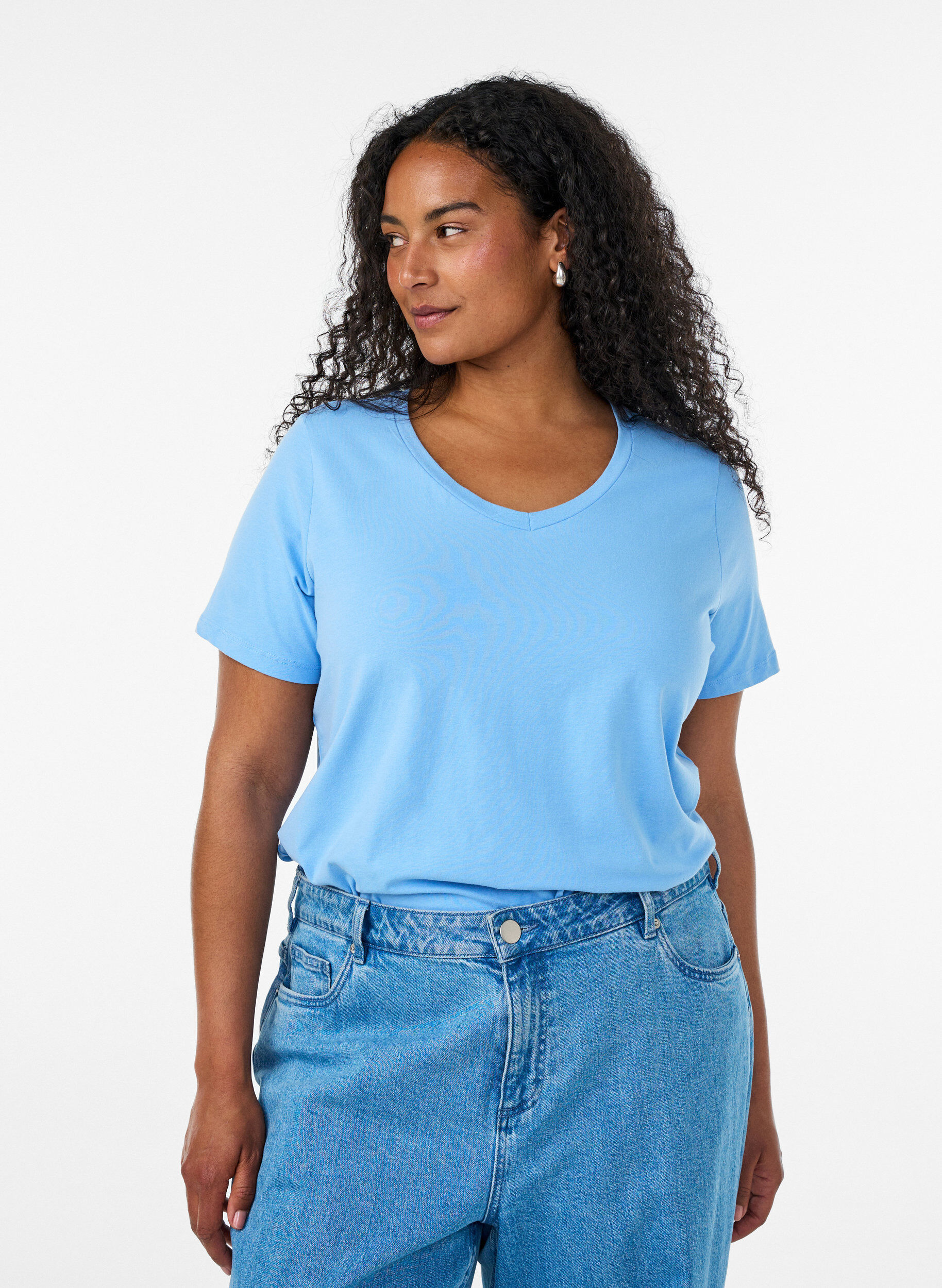 ZizziEnsfarvet basis t-shirt i bomuld, Bl&aring;, Model image number 0