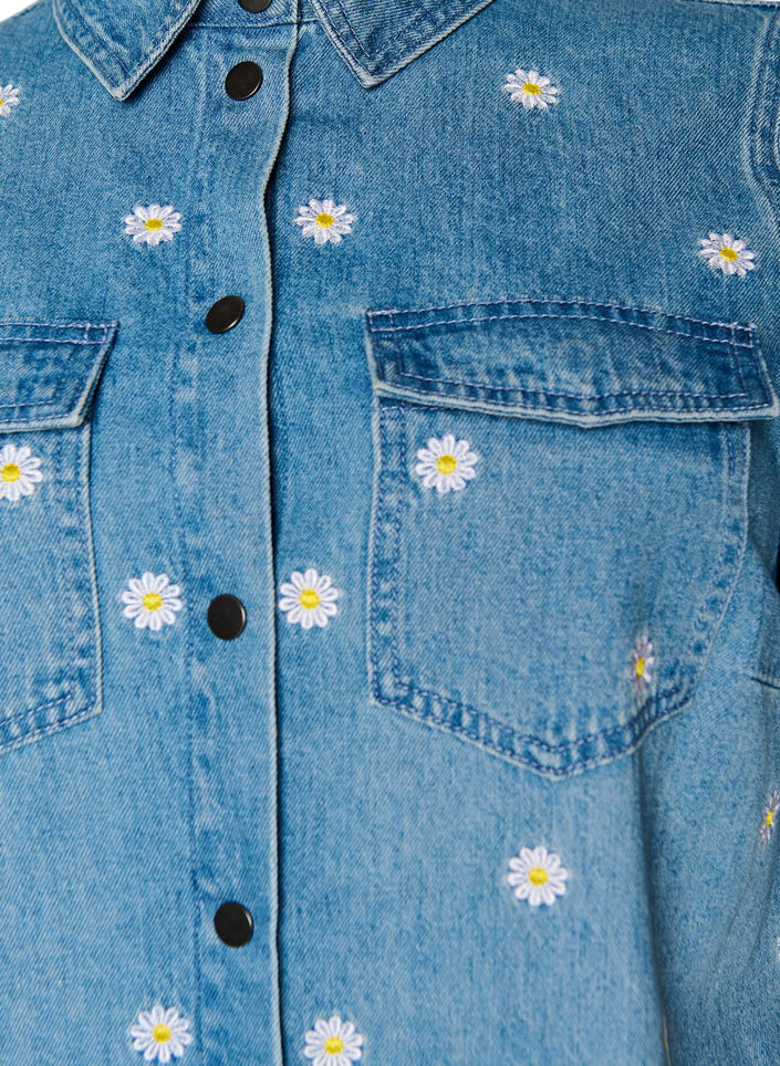 Kort denimkjole med broderede blomster, Bl&aring;, Packshot image number 2