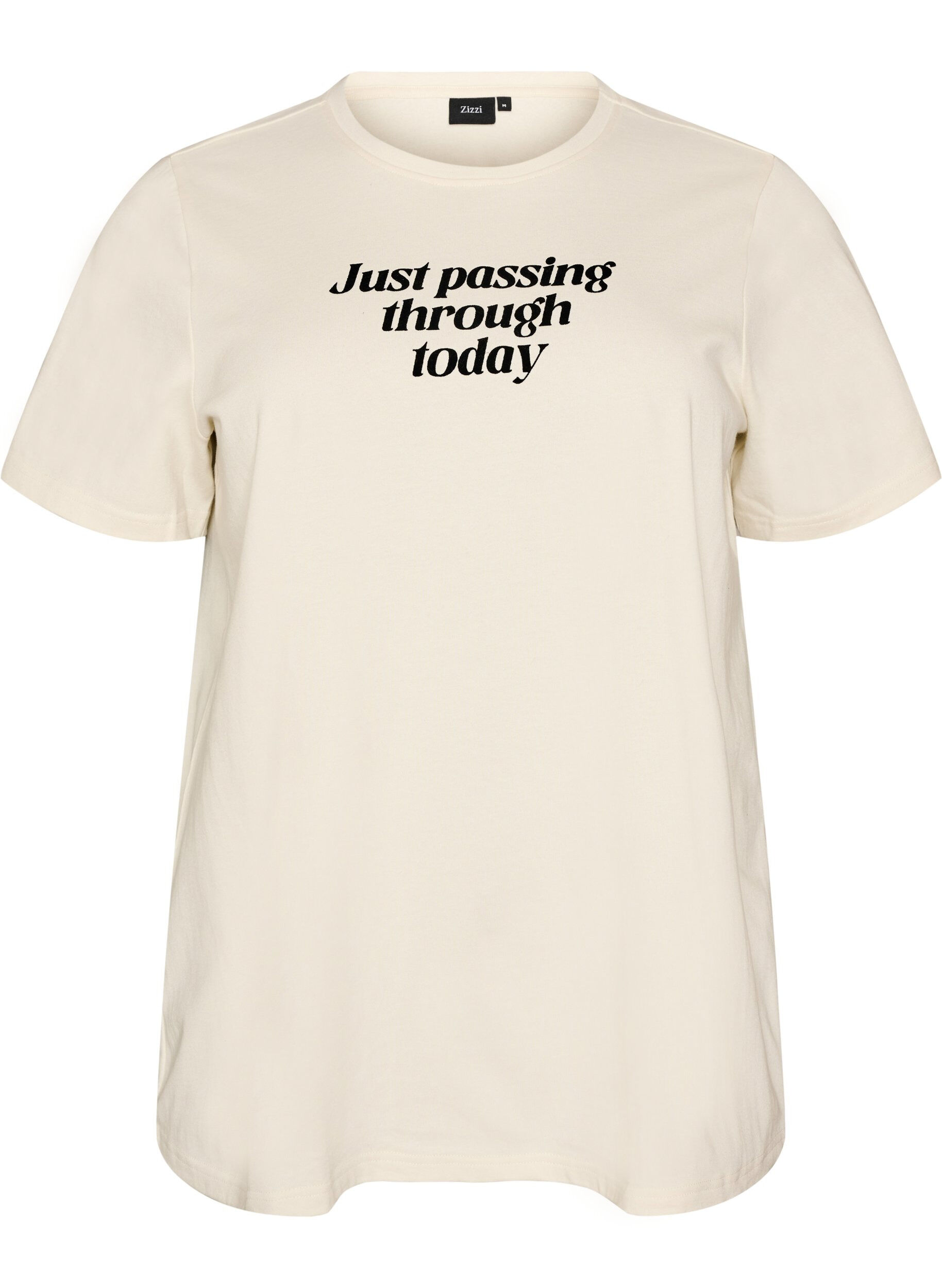 ZizziT-shirt i bomuld med tekstprint, Hvid, Packshot image number 0