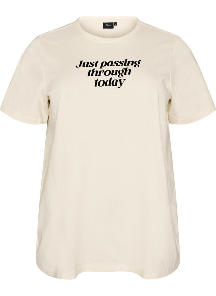 T-shirt i bomuld med tekstprint, Hvid, Packshot image number 0