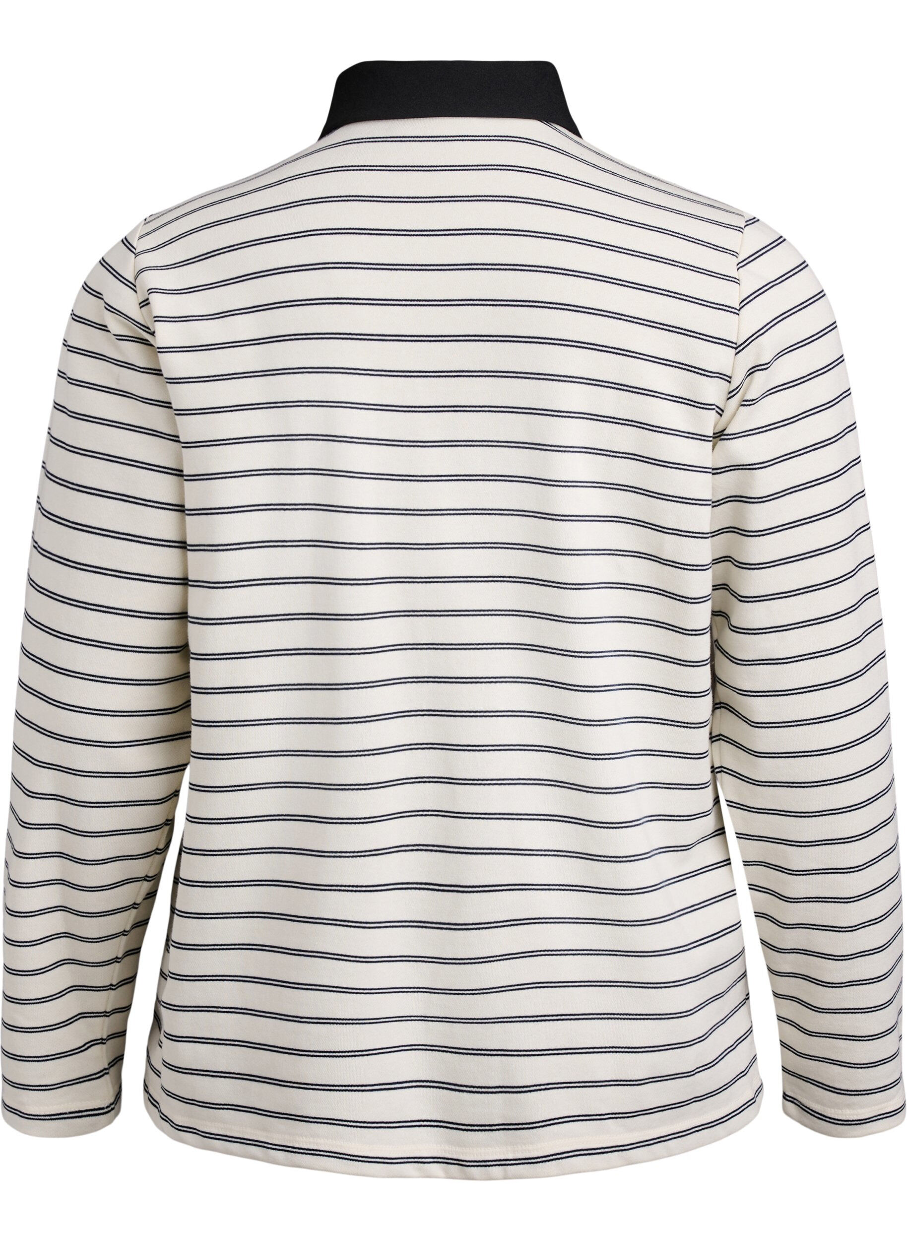 Zizzi Stribet poloshirt med lynl&aring;s, Hvid, Packshot image number 1