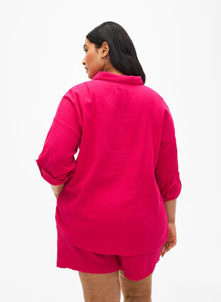 Skjorte med krave i bomuldsmusselin, Bright Rose, Model image number 1