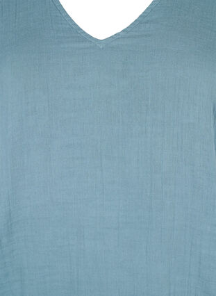 Bluse i bomuld med broderi og korte ærmer, Smoke Blue, Packshot image number 2