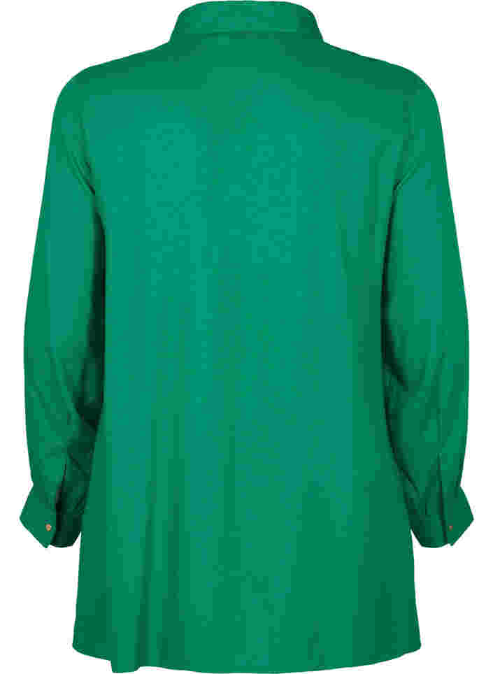 Langærmet viskose bluse med skjortekrave, Jolly Green, Packshot image number 1