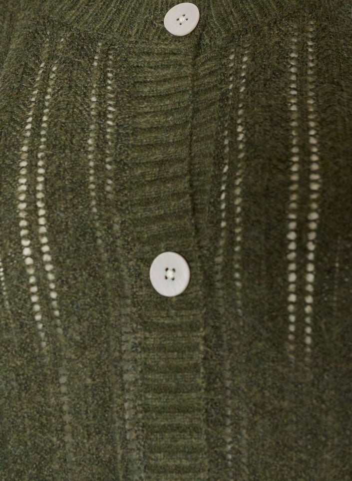Strikket cardigan med hulm&oslash;nster, Gr&oslash;n, Packshot image number 2